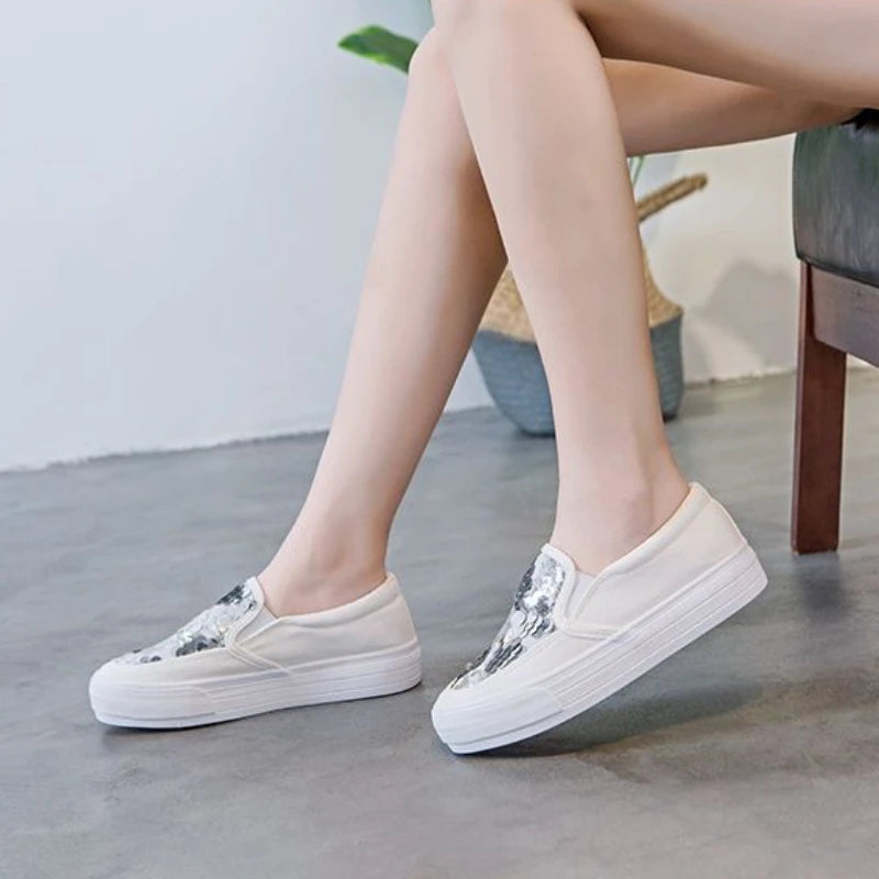 Ladies Shoes Black Women Footwear Rhinestone Canvas Diamond Loafers With Crystals Cheap Fashion 2025 Stylish And Low Price
