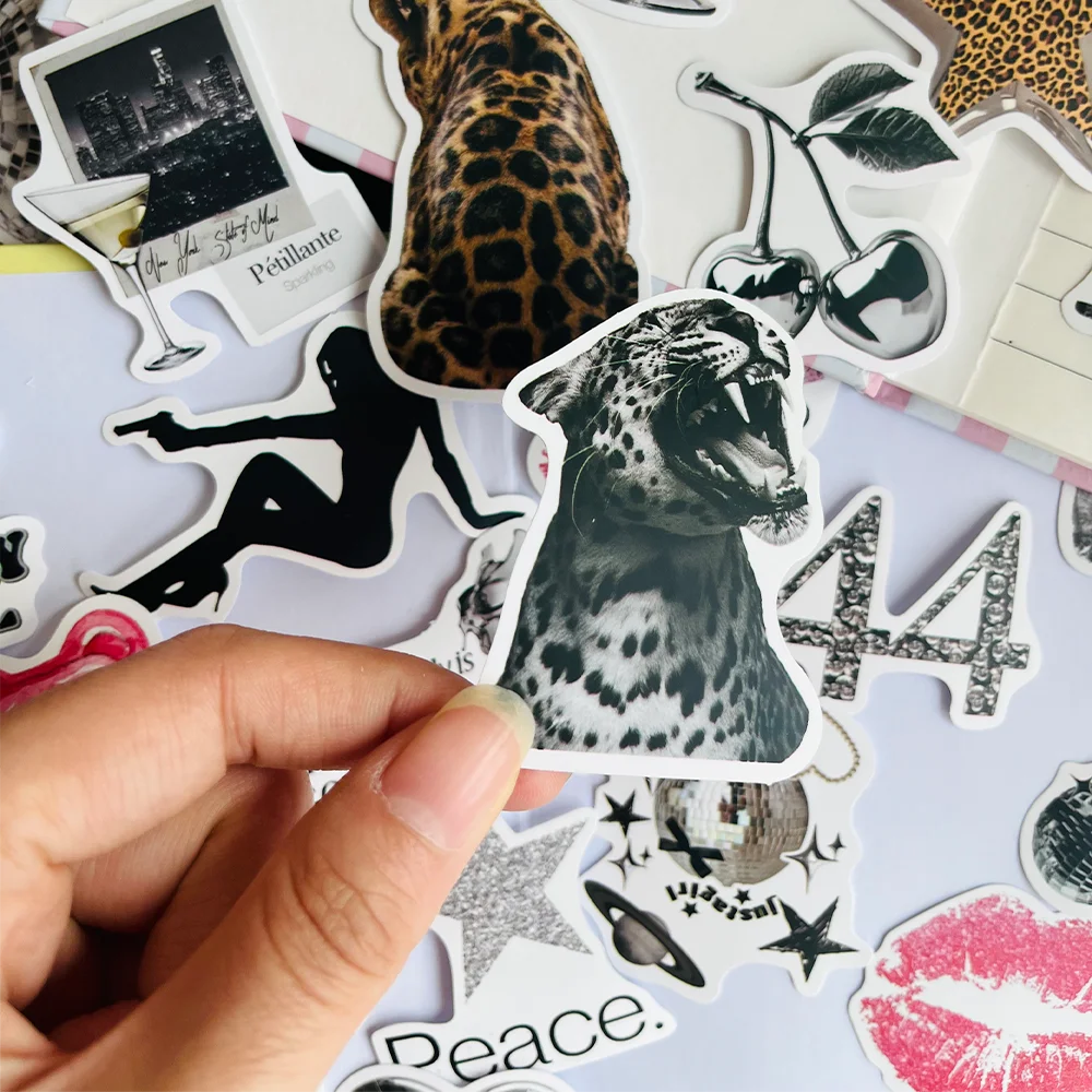 50/100Pcs Silver Lucky Girl Stickers Waterproof Cartoon Gift Decoration Scrapbook Laptop Luggage Water Cup Phone Case DIY Decal