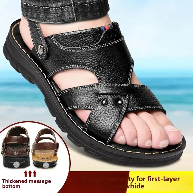 Leather Massage Sole Casual Beach Shoes Men's Sandals Thick Bottom Summer Leather Shoes Comfortable Footwear for Men