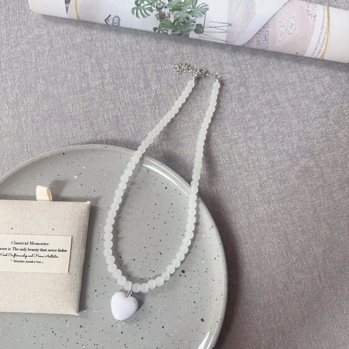 Aesthetic Jewelry Colorful Beaded Heart Pendant Necklace for Women Girls Y2K Trendy Charms Choker Neck Accessories Gift