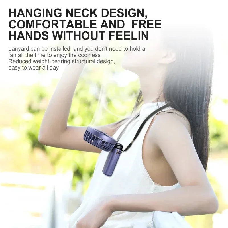 Portable Handheld Fan with Digital Display, 5-Speed USB Rechargeable Mini Fan, Ultra Quiet Personal Fan with Lanyard & Bas