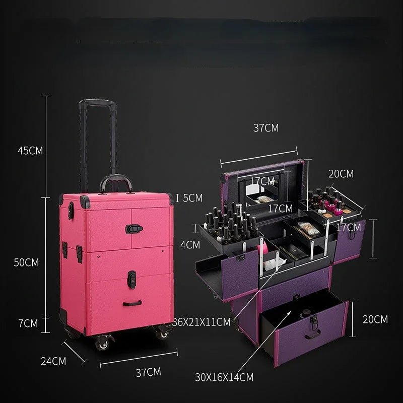 Travel Cosmetic Trolley Case Tattoo Storage Toolbox Multifunctional Makeup Case Professional Beauty and Nail Trolley Luggage