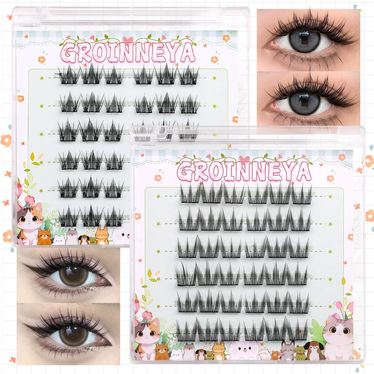 GROINNEYA Manga Cluster Lashes DIY Eyelash Extension Natural Individual Lashes Natural Curl Lash Clusters Makeup At Home