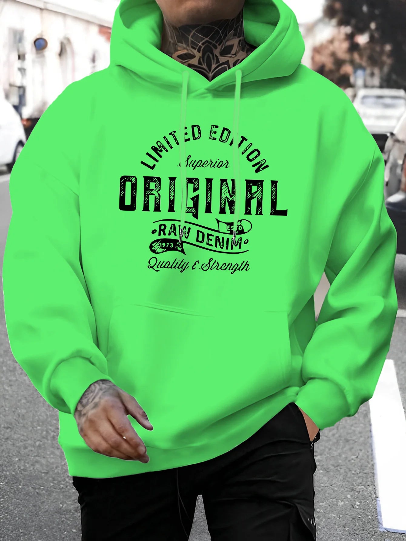 Men's top men's long sleeved round neck loose plus size autumn and winter hooded sweatshirt T-shirt top