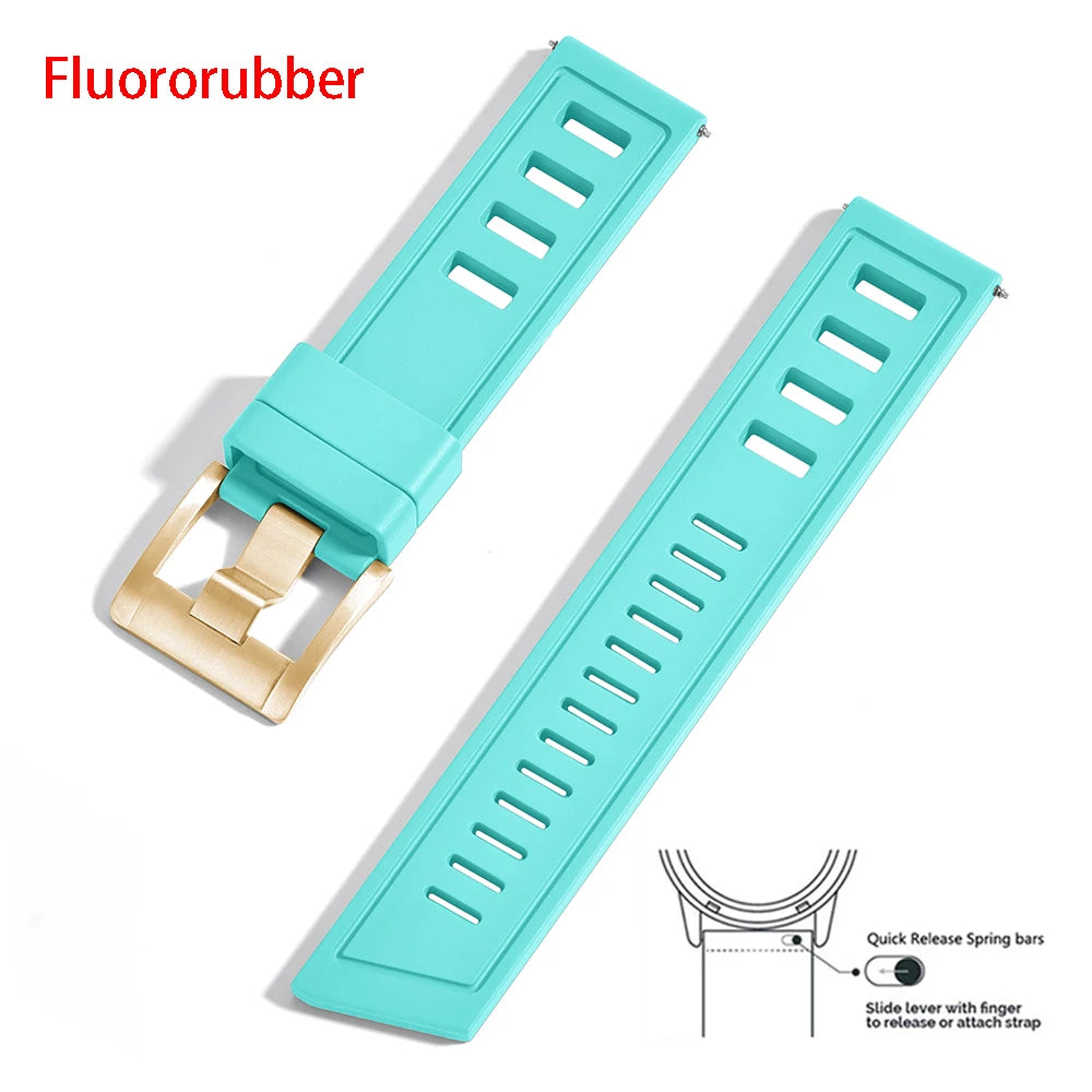 New Design Heavy Duty FKM 20mm 22mm Watch Strap Waterproof Fluororubber Band Quick Release Universal Fit For Diving/Sports Watch