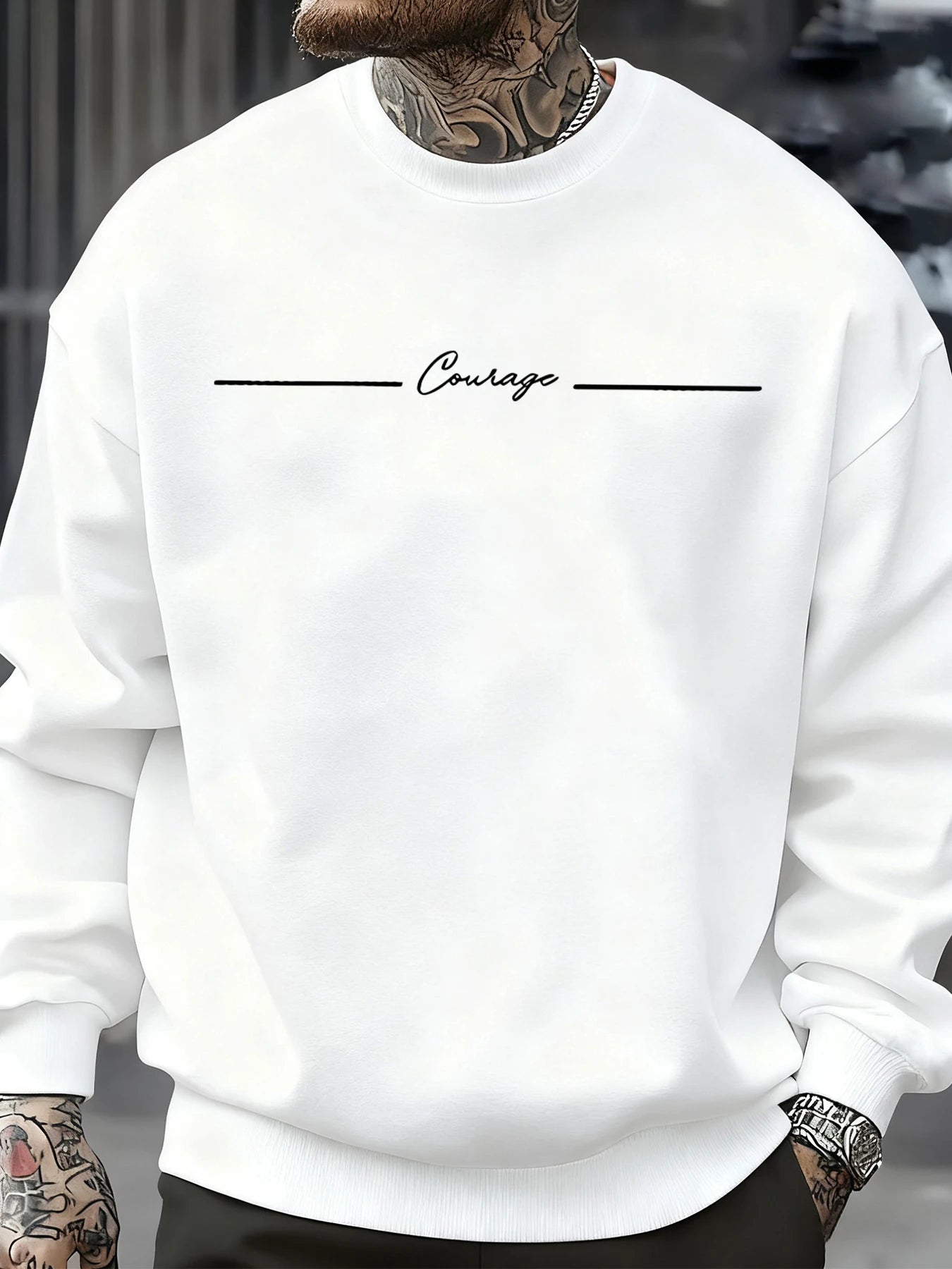Courage Simple Line Pattern Men Sweatshirt Hip Hop Autumn Pullover All-Match Crewneck Clothing Fleece Casual Fashion Tops