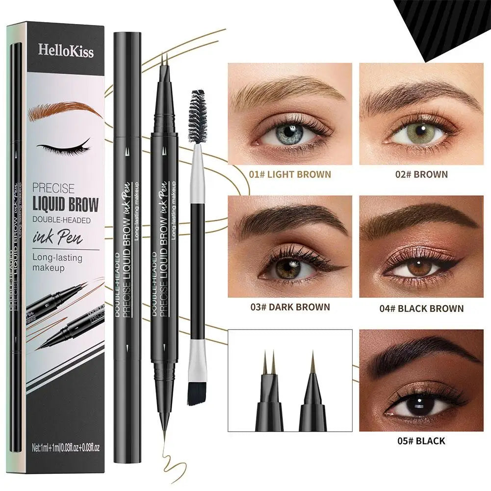 Two-pronged Eyebrow Pencil Waterproof Two-in-one Liquid Eyebrow Pencil Curved Eyebrow Pen With Fork And Precise Brush Tip Makeup
