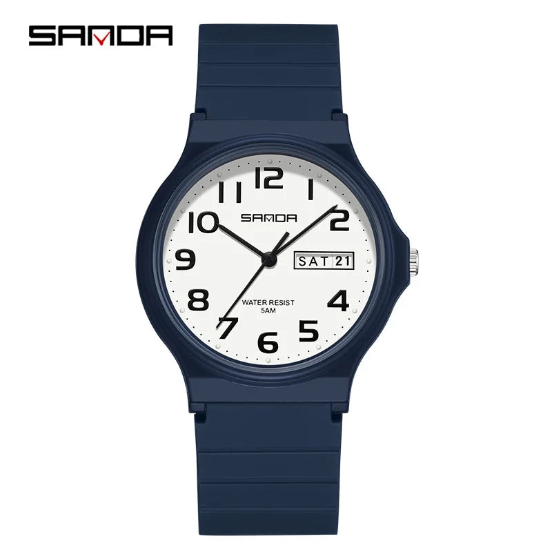 SANDA 9072 Fashion Students Quartz Watch New Design Soft TPU Strap Water Resistant Outdoor Sports Wrist Watches for Man