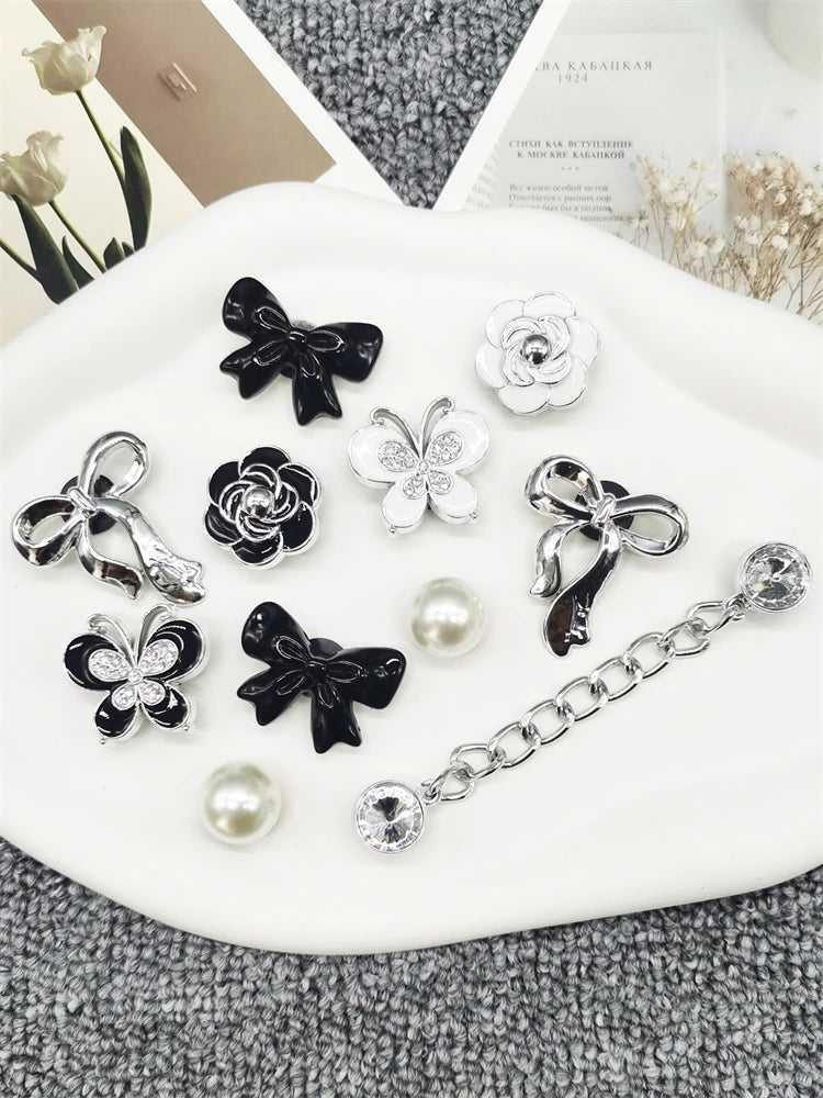 11PCS ABS Shoe Charm Buckles DIY Fancy Clogs Parts Accessories Bow Decorations Fit Women Beach Bag Sandals Halloween Party Gifts