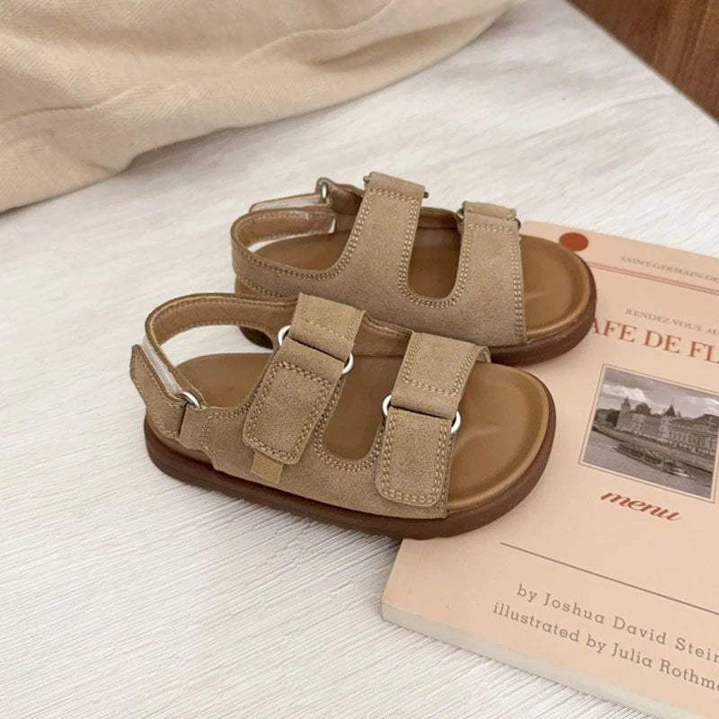 2026 Spring Summer New Fashion Boys Girls Sandal Simple Solid Color Children's Suede Outdoors Non-slip Open Toe Beach Sandals