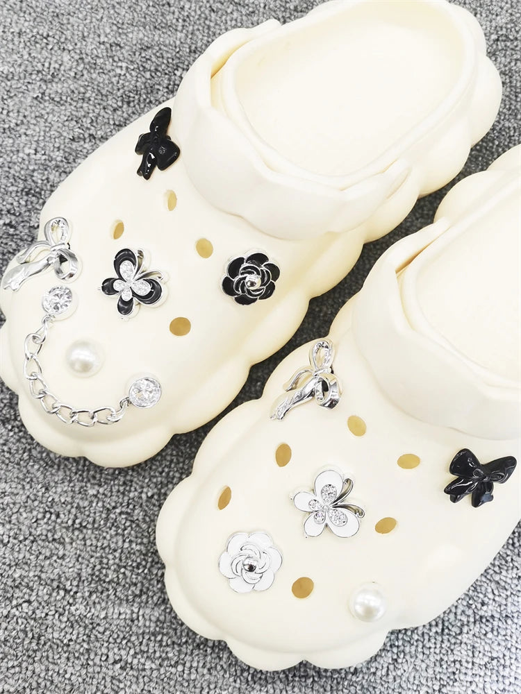 11PCS ABS Shoe Charm Buckles DIY Fancy Clogs Parts Accessories Bow Decorations Fit Women Beach Bag Sandals Halloween Party Gifts