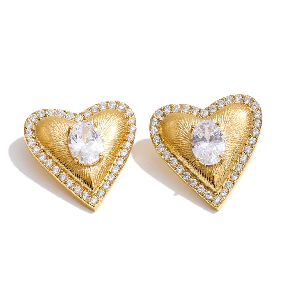 Yhpup High Quality Stainless Steel Cubic Zirconia Heart Love Stud Earrings Valentine's Day Gift Delicate Charm Aesthetic Jewelry