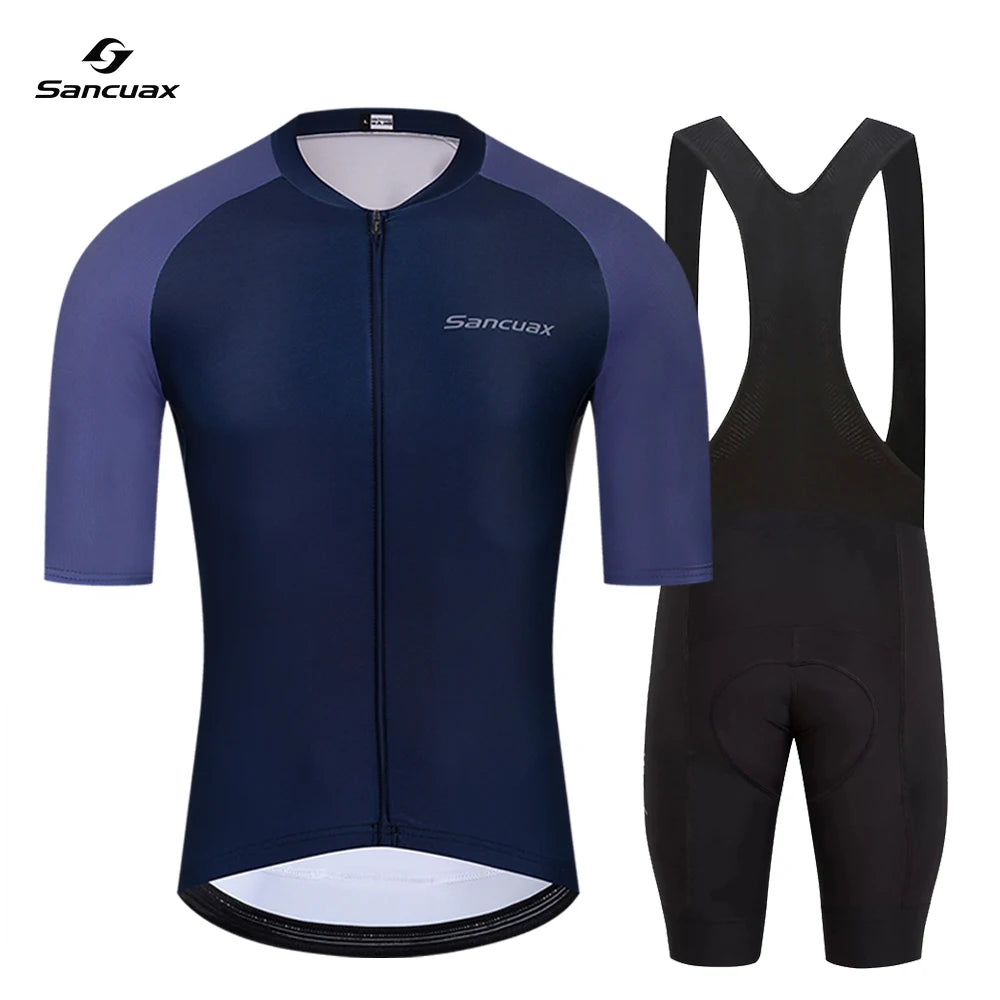 SANCUAX Men Cycling Jersey Set Short Sleeve Quick Dry Breathable Road Bike Ccycling Clothing with Pockets Summer Bike Clothing