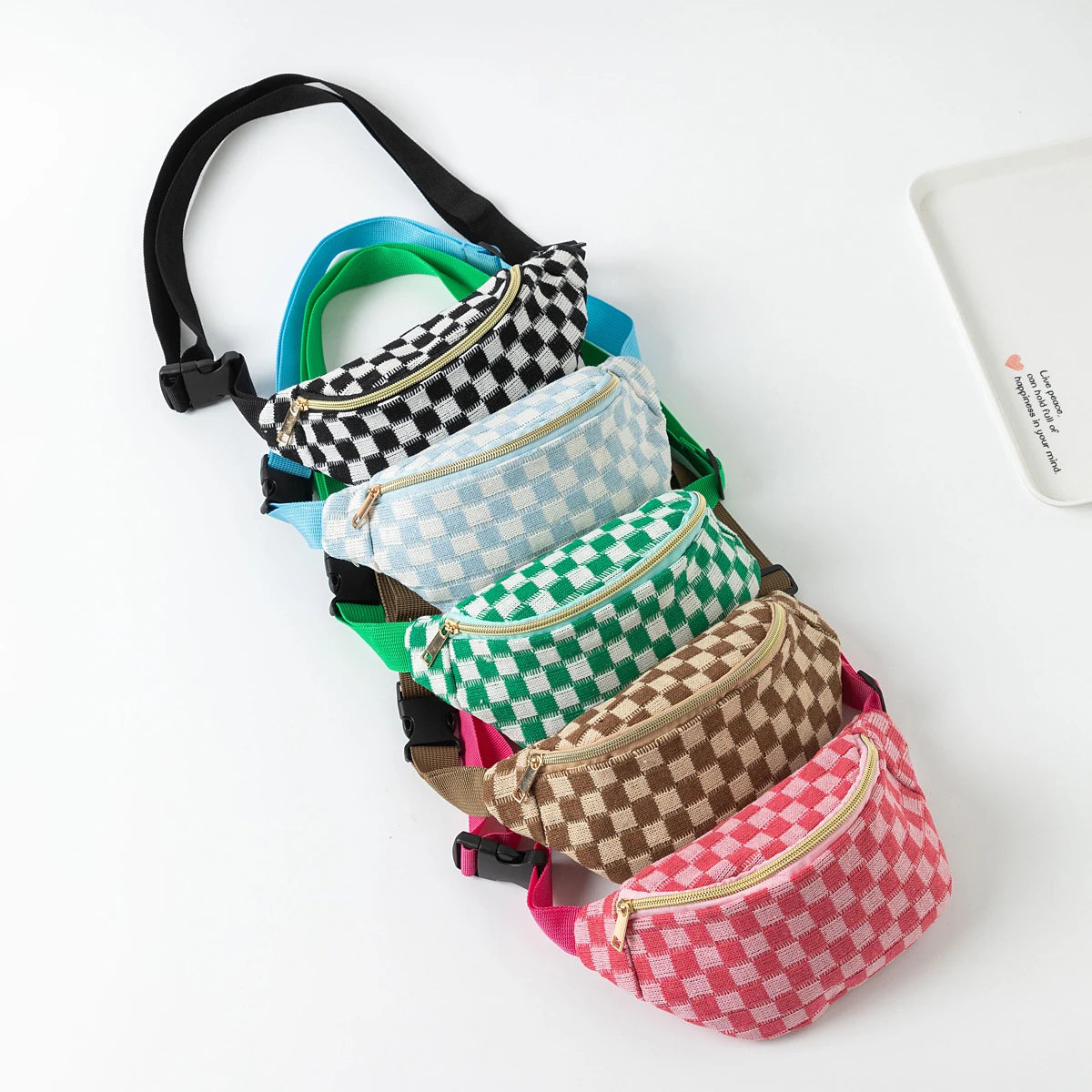 Checkered Waist Bag, Adjustable Belt Storage Bag, Small Crossbody Bag, Portable Travel Makeup Bag, Cute Plaid Pattern Makeup Bag