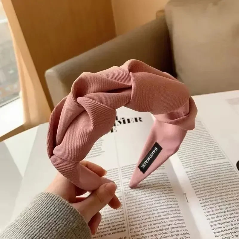 Korean Hair Accessories Solid Color Cotton Crumpled Women's Head Hoop Wide Bezel Makeup Hairbands for Ladies Headwear 2025NEW