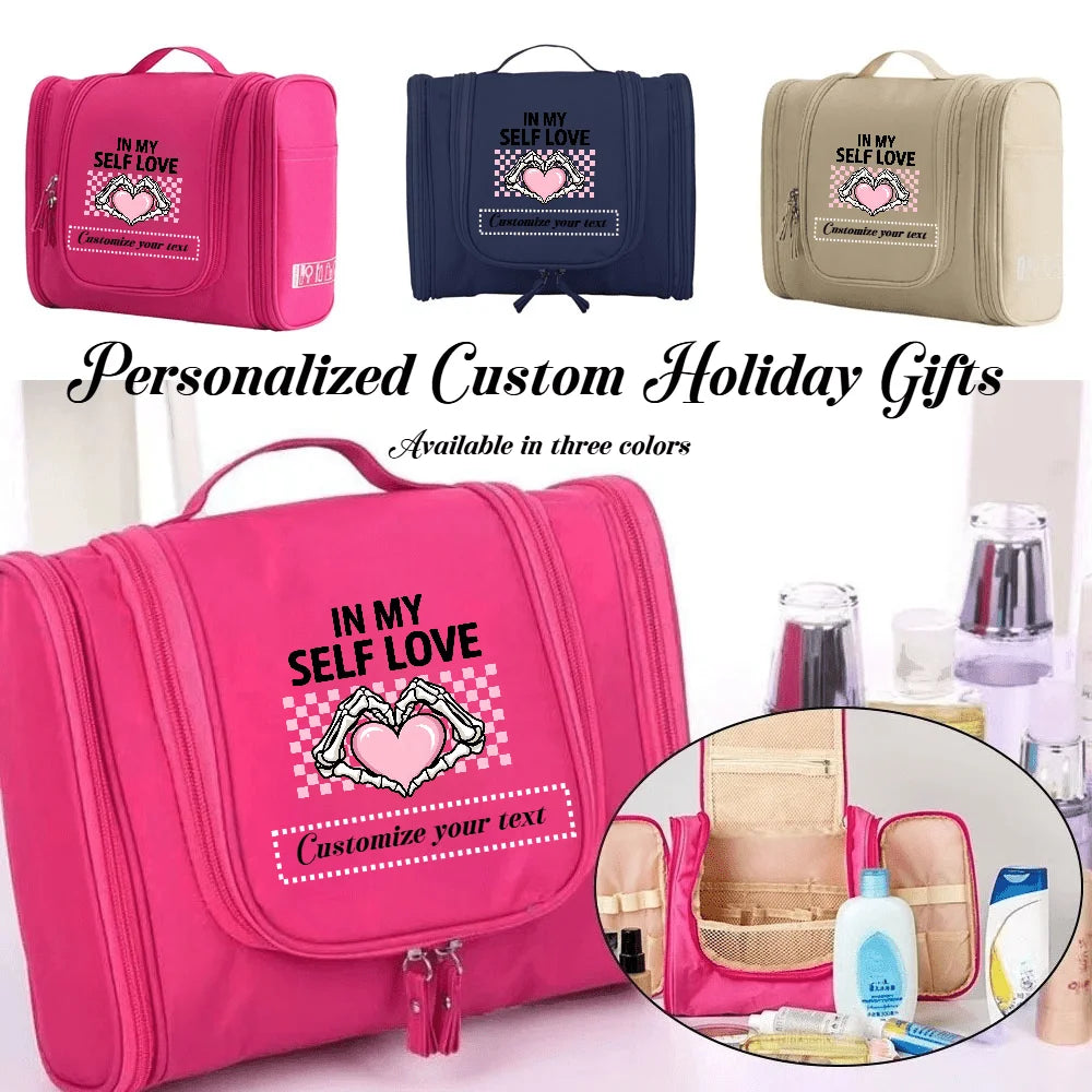 Custom Name - Large Capacity Travel Makeup Bag Hanging Toiletry Bag - Women's Handheld Cosmetic Bag Handbag, Valentine's Day Gif