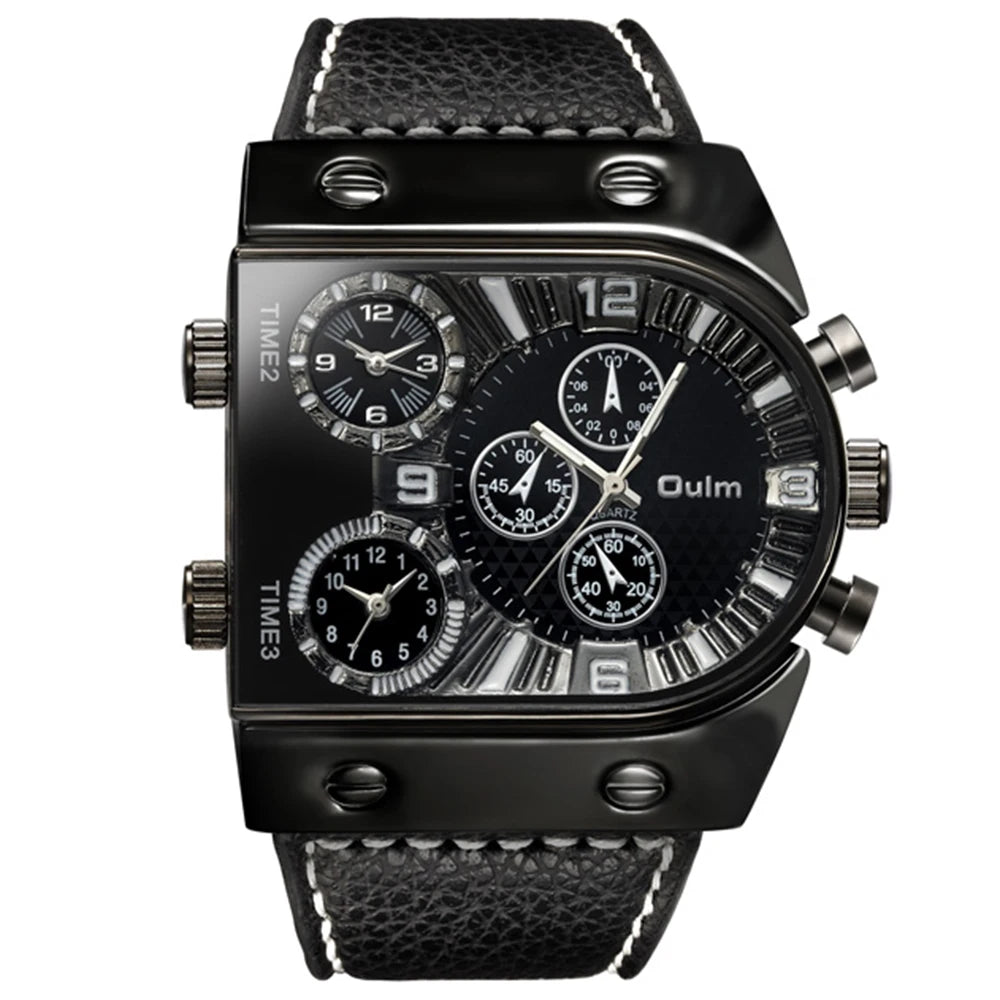 Men's Watches Mens Quartz Casual Leather Strap Wristwatch Sports Man Multi-Time Zone Military Male Watch Clock Relogios