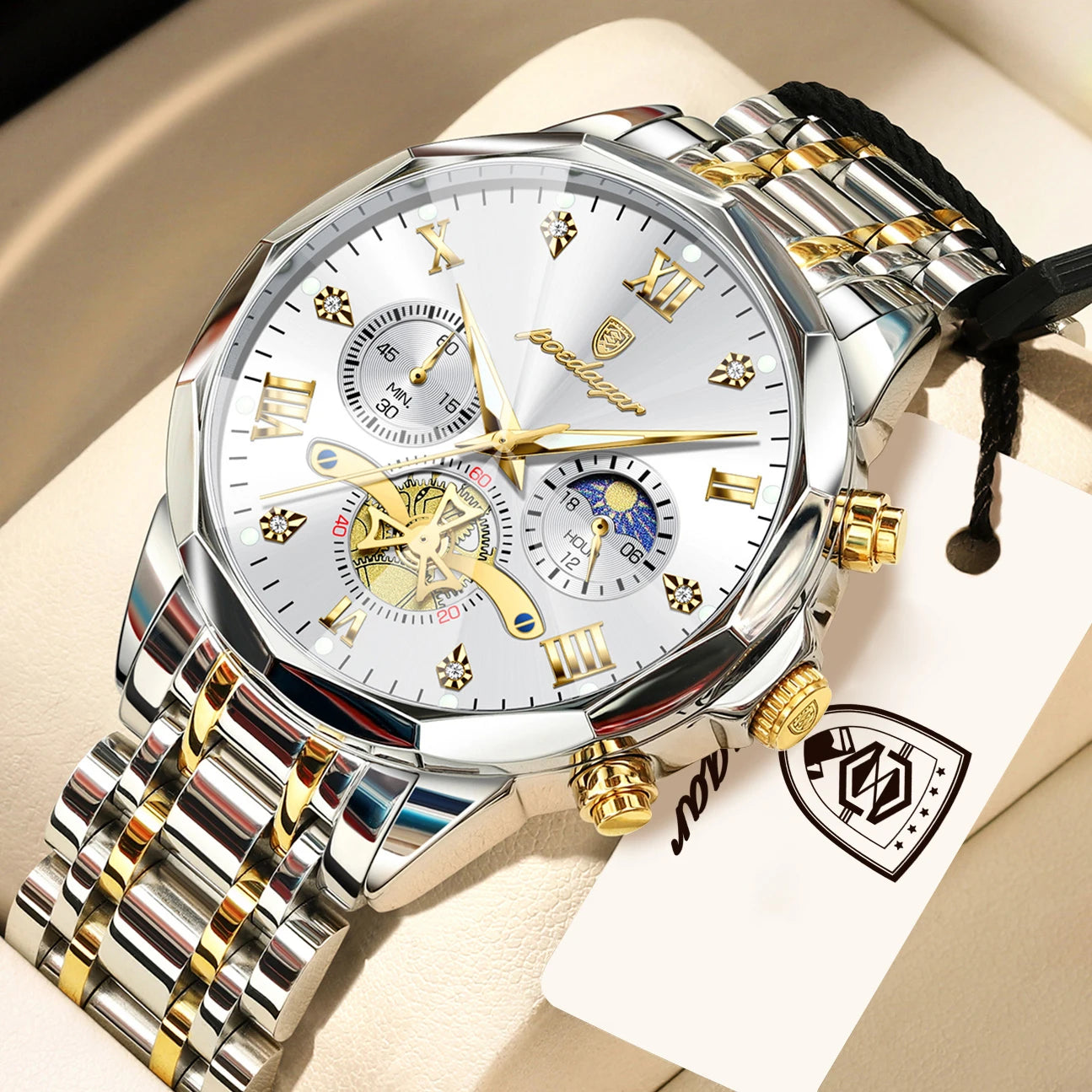 POEDAGAR Top Original Men Clock Waterproof Luminous Chronograph Man Wristwatch Stainless Steel Luxury Quartz Men's Watches Reloj
