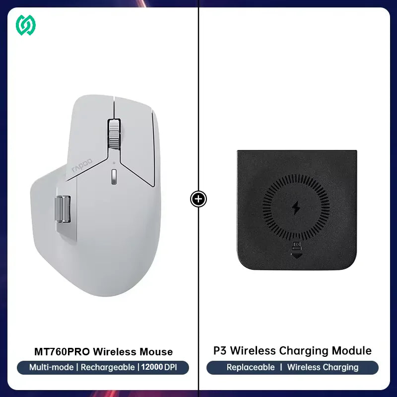 Rapoo MT720PRO Wireless Mouse NearLink + Bluetooth 5.0 Multi-Device 12000 DPI 2K Polling Rate Ergo for Work Gaming Quiet Clicks