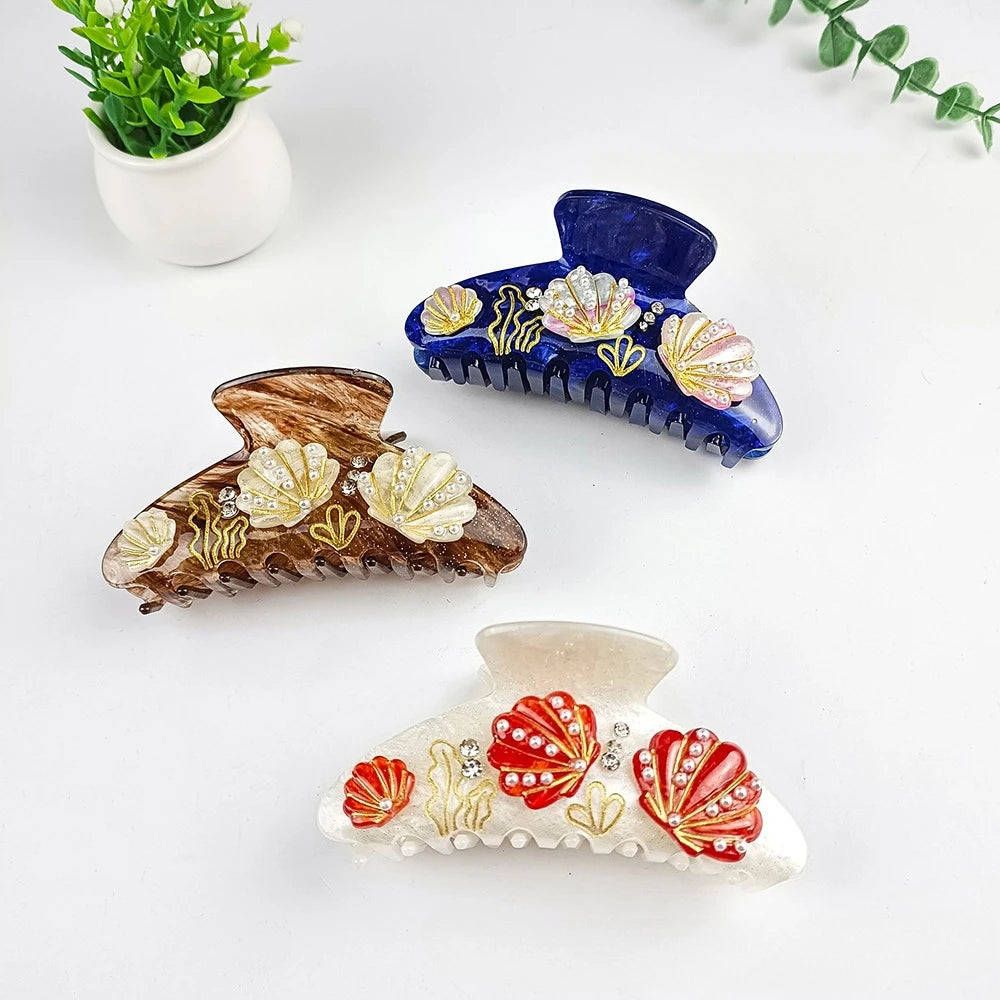 NEW 10.5CM Large Pearl Shell Hair Claw Ocean Series Acrylic Claw Clips Summer Trendy Hair Clips for Women Girls Hair Accessories