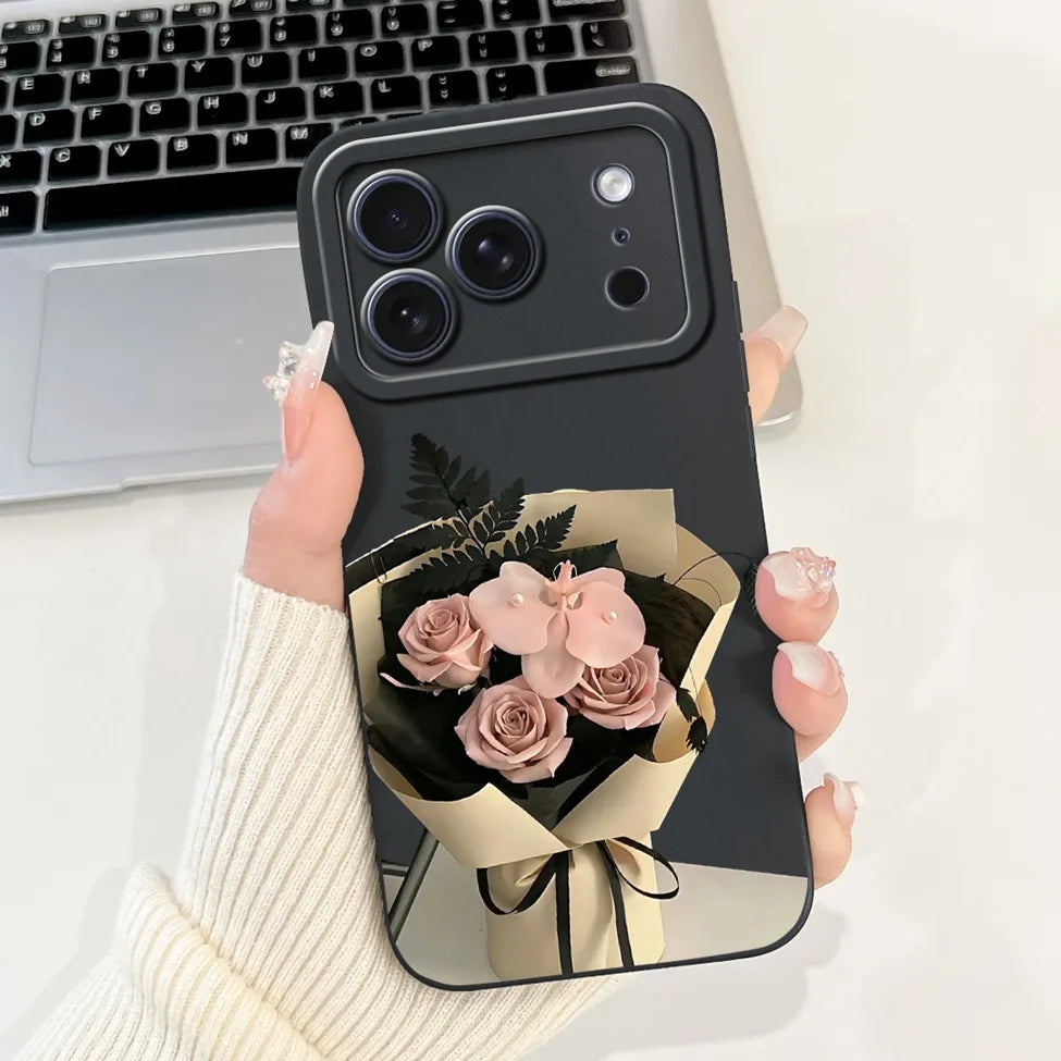 For iPhone 17 Pro Case Silicone Luxury Flowers Cute Kawaii Funny Painted Cover For iP 17 Pro Phone Case A3256 A3522 A3523 A3524