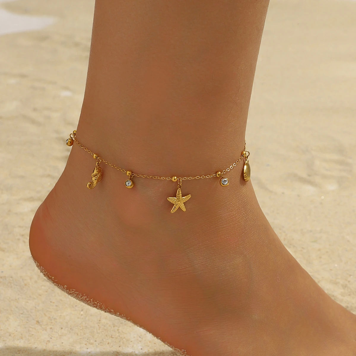 316L Stainless Steel Starfish Shell Charms Anklet For Women Fashion Gold Color Chain Summer Beach Aesthetic Jewelry Accessories