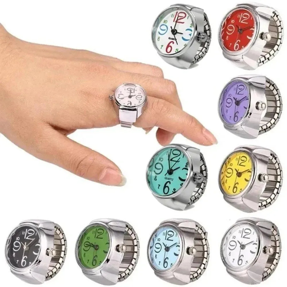 Mini Watch Rings Vintage Punk Elastic Strap Alloy Watches Women Men Couple Rings Jewelry Clock Roman Quartz Watch Rings