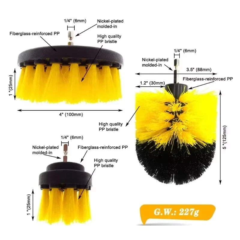 Electric Scrubber Brush Drill Brush Kit Power Drills Scrubber Brush & Rod  For Carpet Glass Car Tires Nylon Brushes 2/3.5/4''