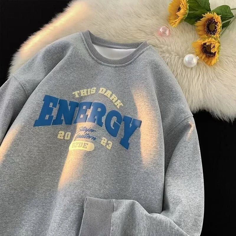 【M-8XL Sweatshirts】Men Oversized Sweatshirt Fashion Loose American Minimalist Alphabet Print Long Sleeve Couple Clothes