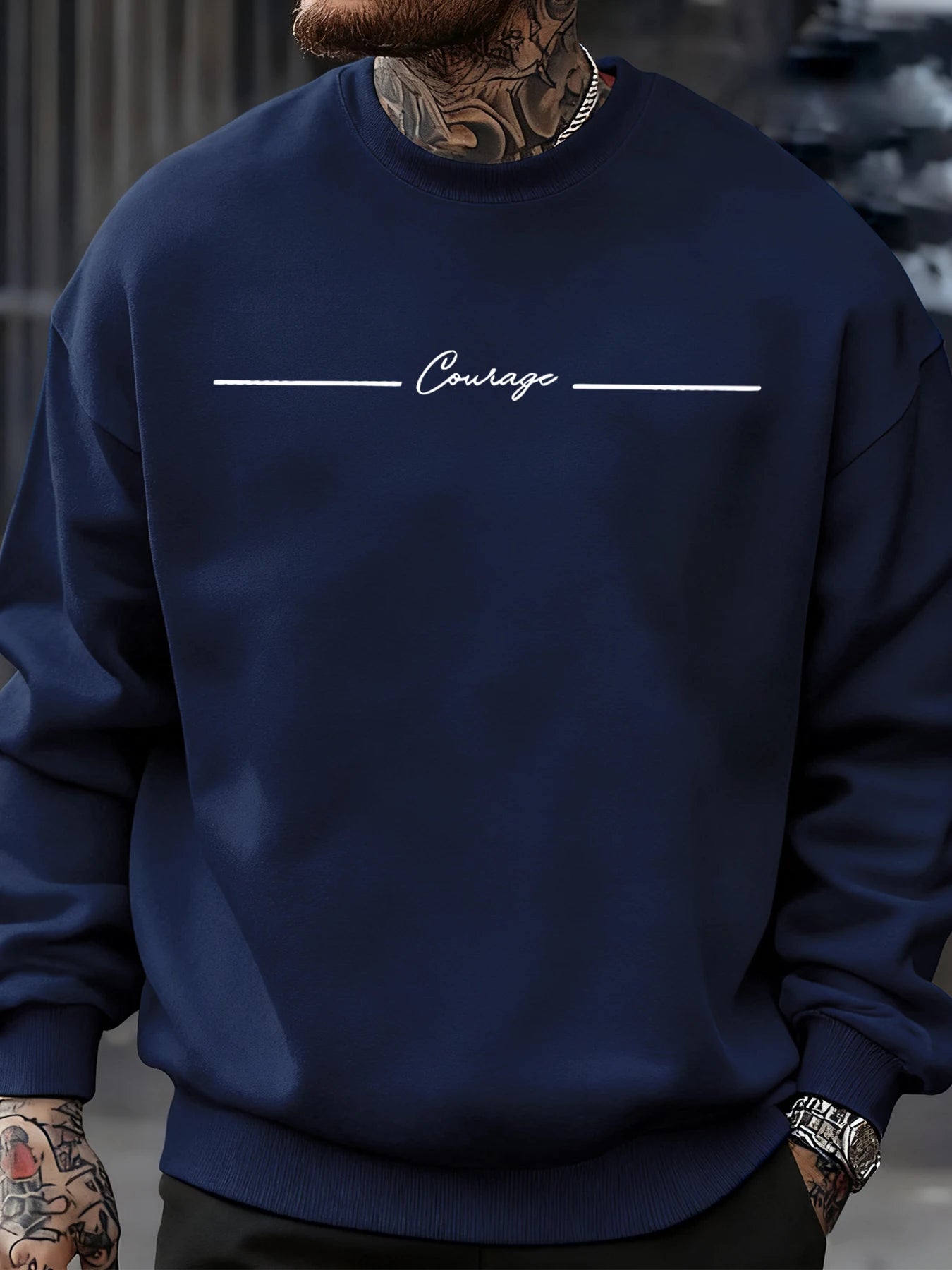 Courage Simple Line Pattern Men Sweatshirt Hip Hop Autumn Pullover All-Match Crewneck Clothing Fleece Casual Fashion Tops