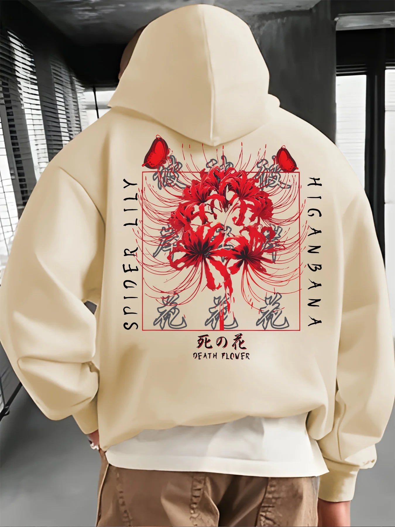 Red Spider Lily Men's Winter hoodie 100%Cotton Japanese higan bana fleece sweatshirt Casual fall clothes y2k oversized hoodie