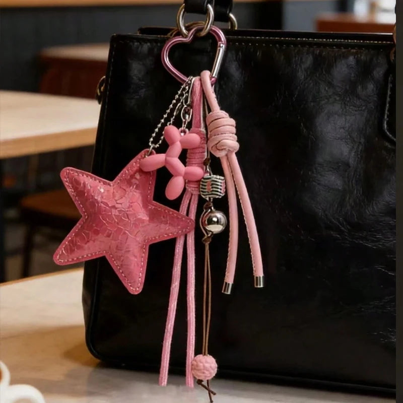 Multicolor Luxury Flat Keychain Bag pu Leather Five-Pointed Star Keychain Mother's Day Valentine's Day High-End Gift