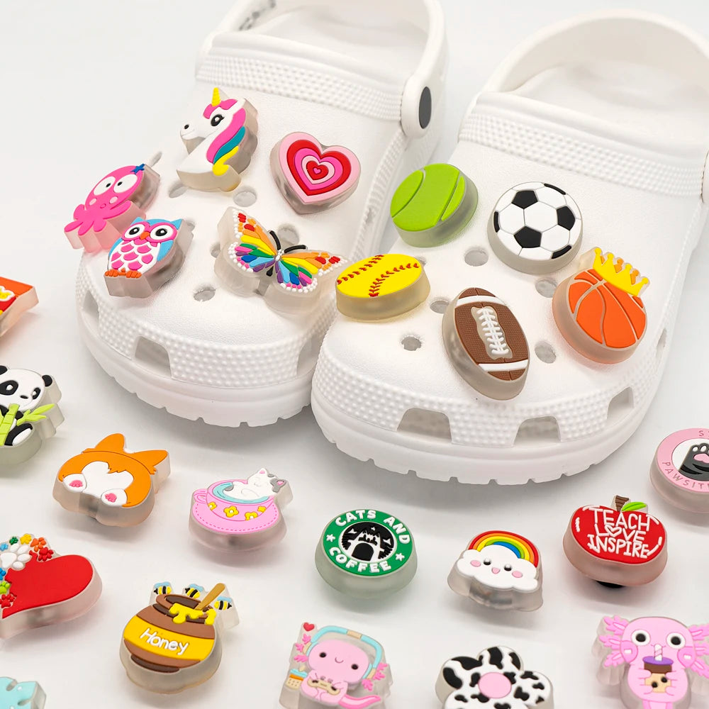 Pink Heart LED Shoe Charm Decoration for Girls,Butterfly Owl Unicorn Pin for Sandals,Football Clog Buckle Accessories