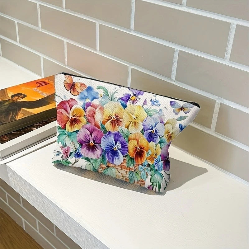 1pc Floral Makeup Bag - Elegant Women'S Cosmetic Organizer with Zipper Closure, Large Capacity Makeup Pouch