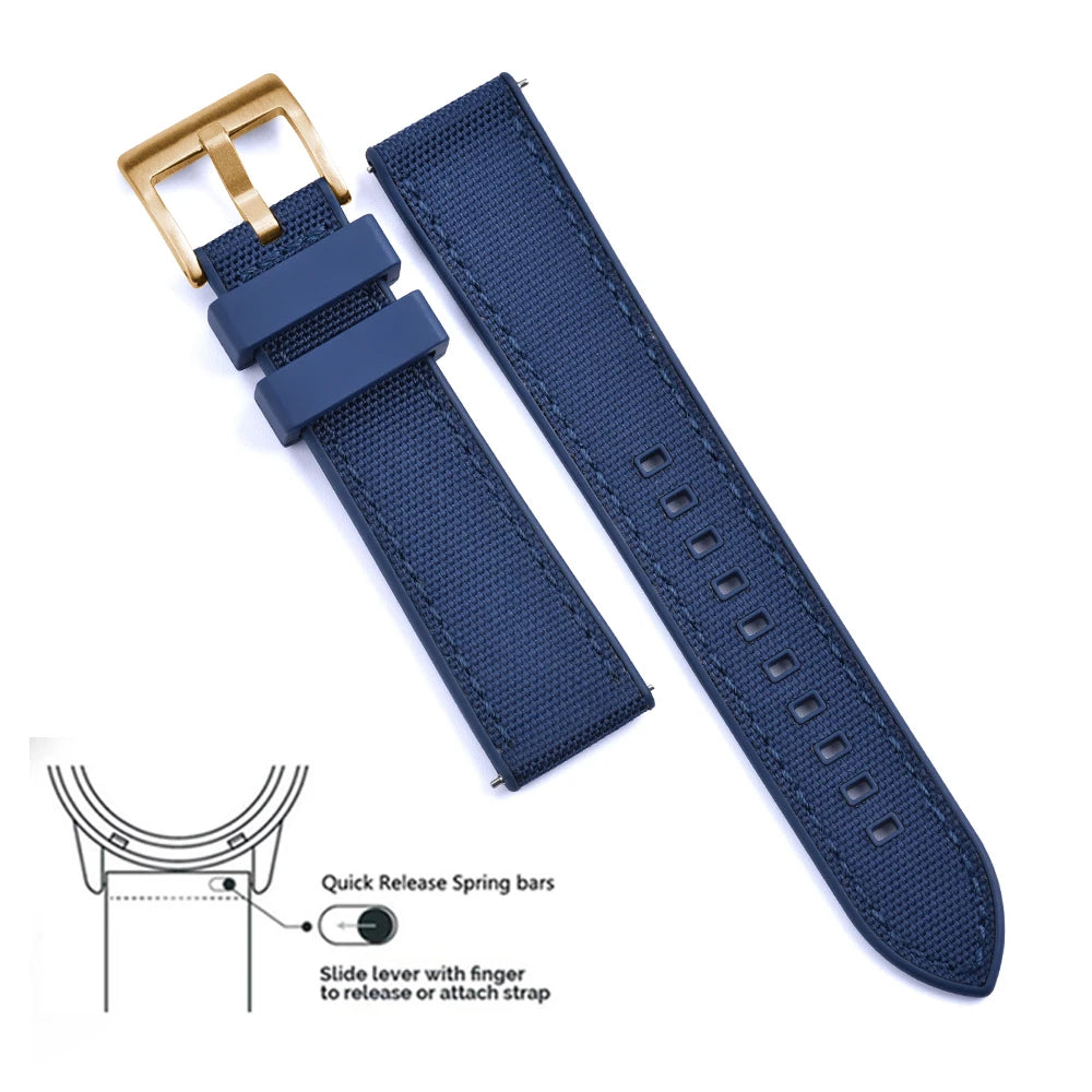 High Quality FKM Canvas Watch Strap 20mm 22mm Hybrid Fluoro Rubber Nylon Watchbands Quick Release For Each Brand Diving Watches
