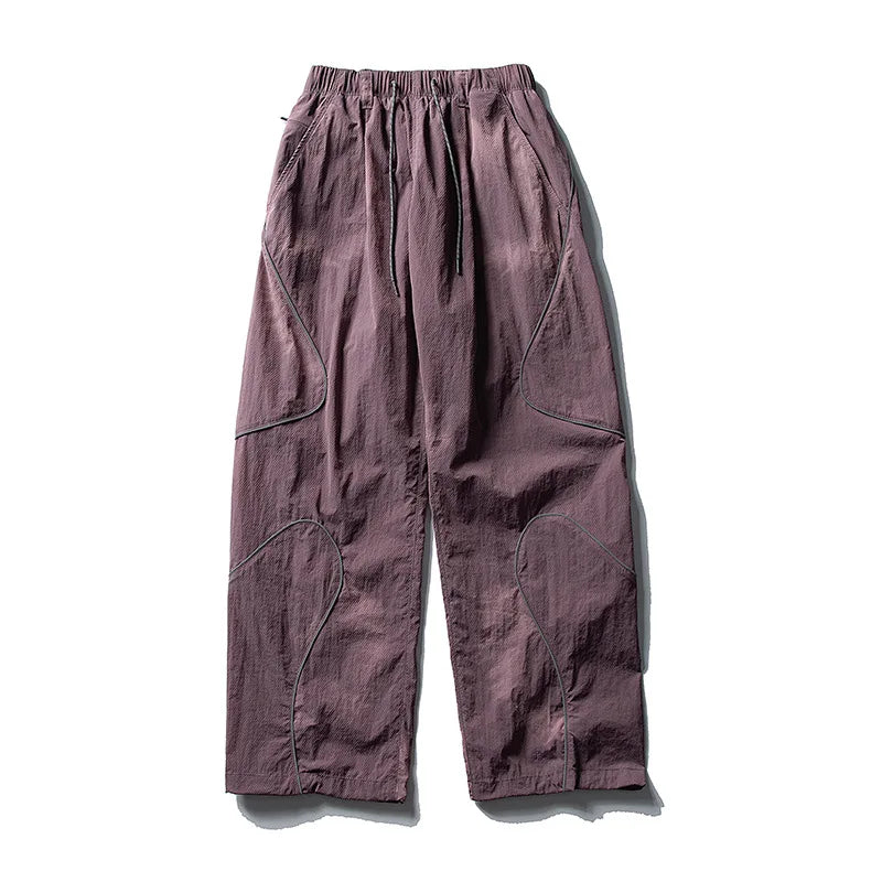 Men Outdoor Lightweight Functional Reflective Stripe Quick Dry Ultra Loose Casual Cargo Pants Women Oversize Baggy Pant Trouser