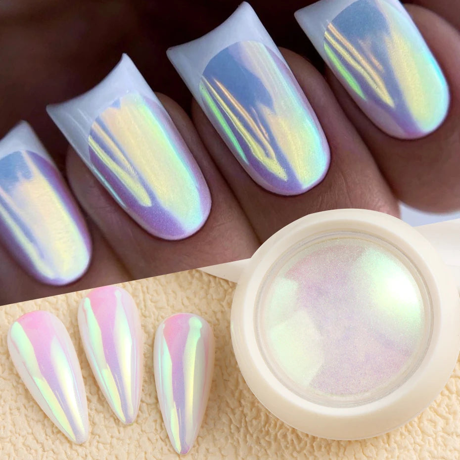 Unicorn Chrome Nail Powder Aurora Mirror Pink Iridescence Nail Art Powder Pigment Neon Mermaid Pearl Glitter Makeup Decorations