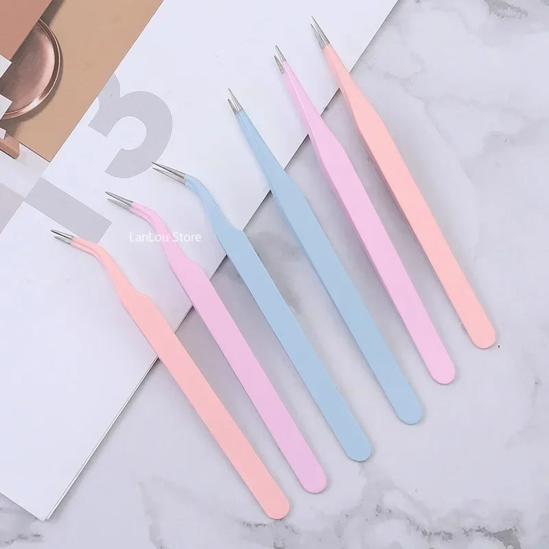 Eyebrow Tweezers Stainless Steel Slant Tip Hair Removal Makeup Tool Kit Eyelashes Extension High Precision Anti-Static Tweezers