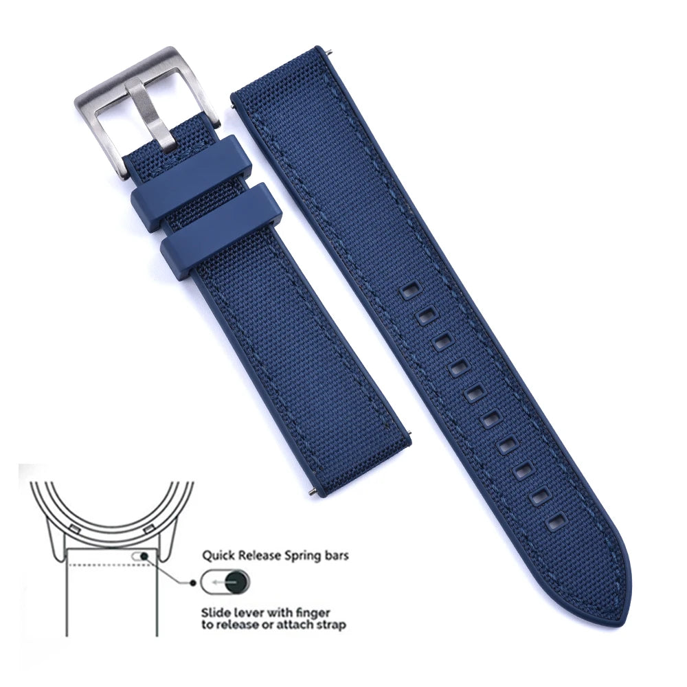 High Quality FKM Canvas Watch Strap 20mm 22mm Hybrid Fluoro Rubber Nylon Watchbands Quick Release For Each Brand Diving Watches