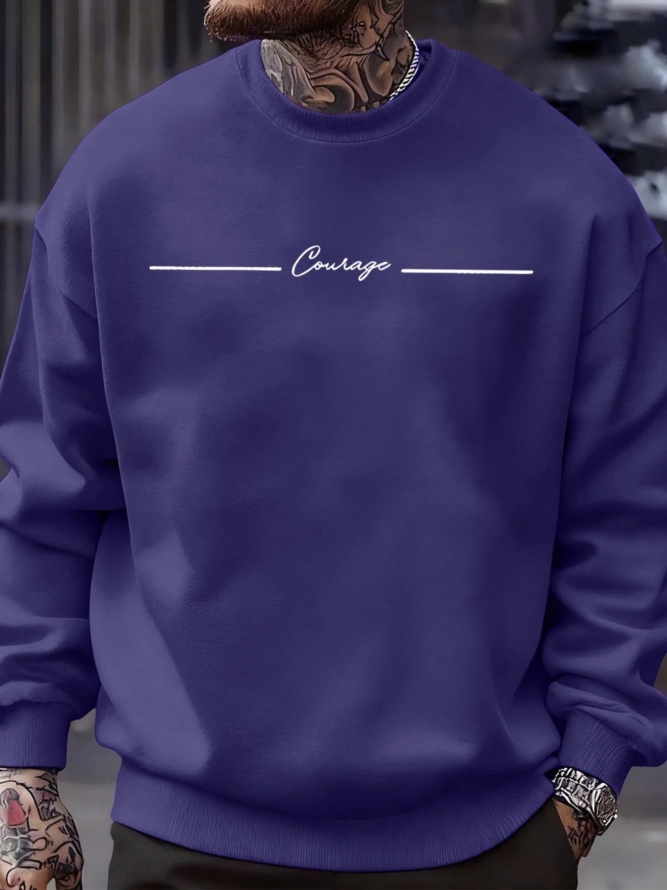 Courage Simple Line Pattern Men Sweatshirt Hip Hop Autumn Pullover All-Match Crewneck Clothing Fleece Casual Fashion Tops