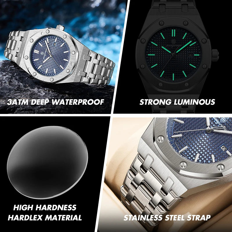 PAAZOMU Luxury Quartz Man Wristwatch Waterproof Luminous Date Men Watches Stainless Steel Men's Watch Male Reloj+Gift Box
