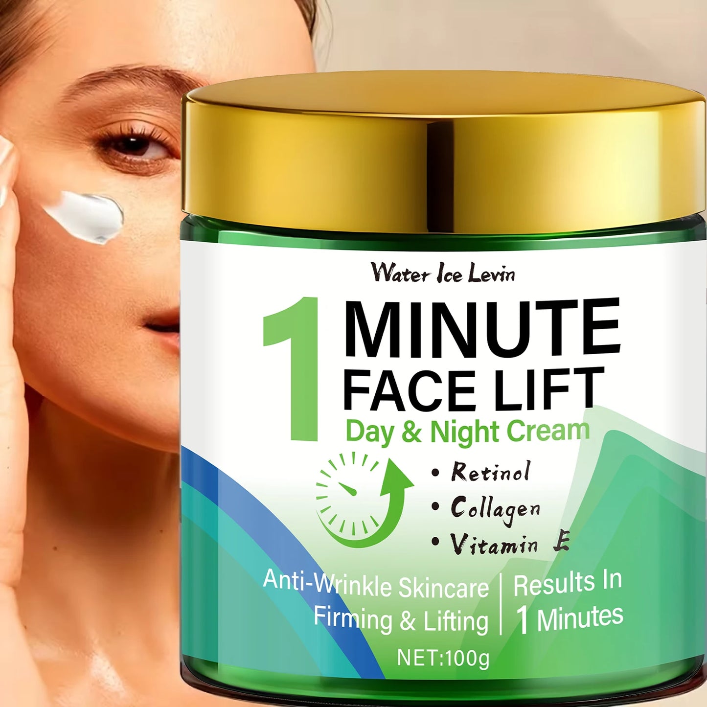 Minute Face Lift Day Night Cream Retinol Collagen Vitamin E. 1-Minute Visible Lift. Anti-Wrinkle Firming. Silken Feel. 100g.