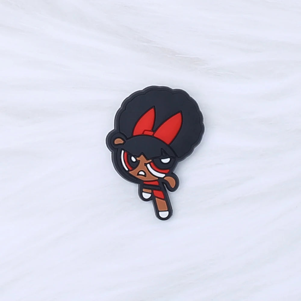 1-9pcs Power Girl Cartoon PVC Shoe Charms DIY Sandals Shoe Buckles Pins Series Shoe Decoration Accessories Friends Gifts