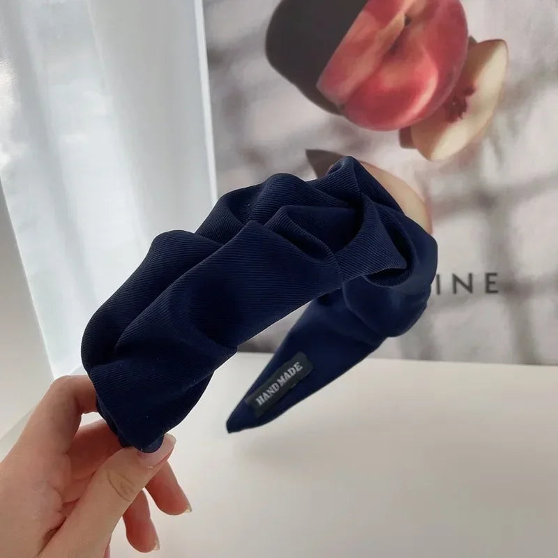 Korean Hair Accessories Solid Color Cotton Crumpled Women's Head Hoop Wide Bezel Makeup Hairbands for Ladies Headwear 2025NEW