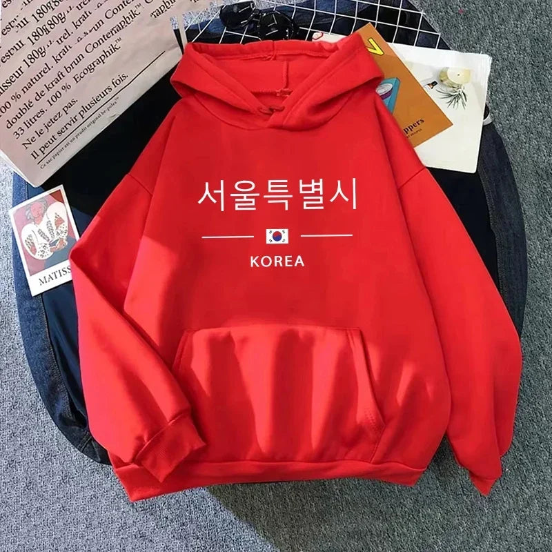 Seoul Korea Print Hoodie Woman High Quality Hoode Long Sleeve Pullover Fall Winter Female Daily Casual Sport Loose Sweatshirt