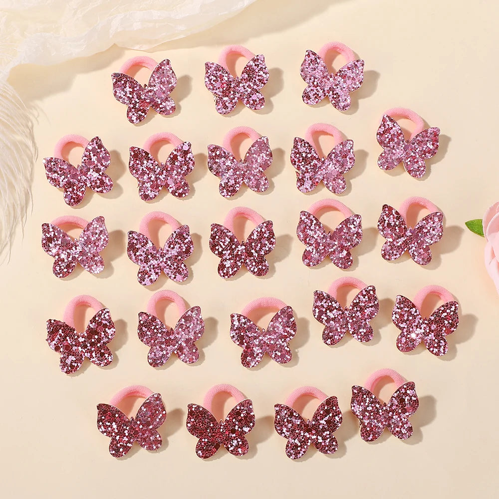 20pcs Glitter Sequin Butterfly Bow Elastic Hair Bands For Kids Girls Hair Ties Cute Hair Accessories Children Headwear gifts