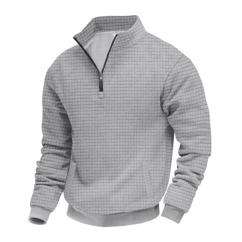 2025 Half-Zip Sweatshirt for Men, Autumn and Winter Jacquard Small Check Stand Collar Casual Pullover Fashion Men's Sweatshirt