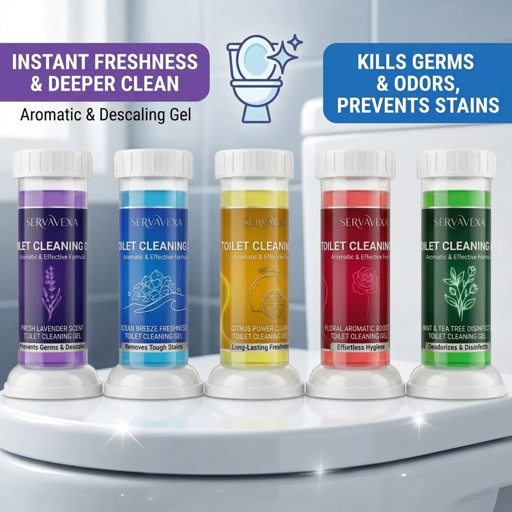 SERVAVEXA 5Pcs Toilet Cleaning Gel Kit Aromatic Flower Needle Stamp Cleaner Deodorizer Removes Stains & Limescale Fresh Scent