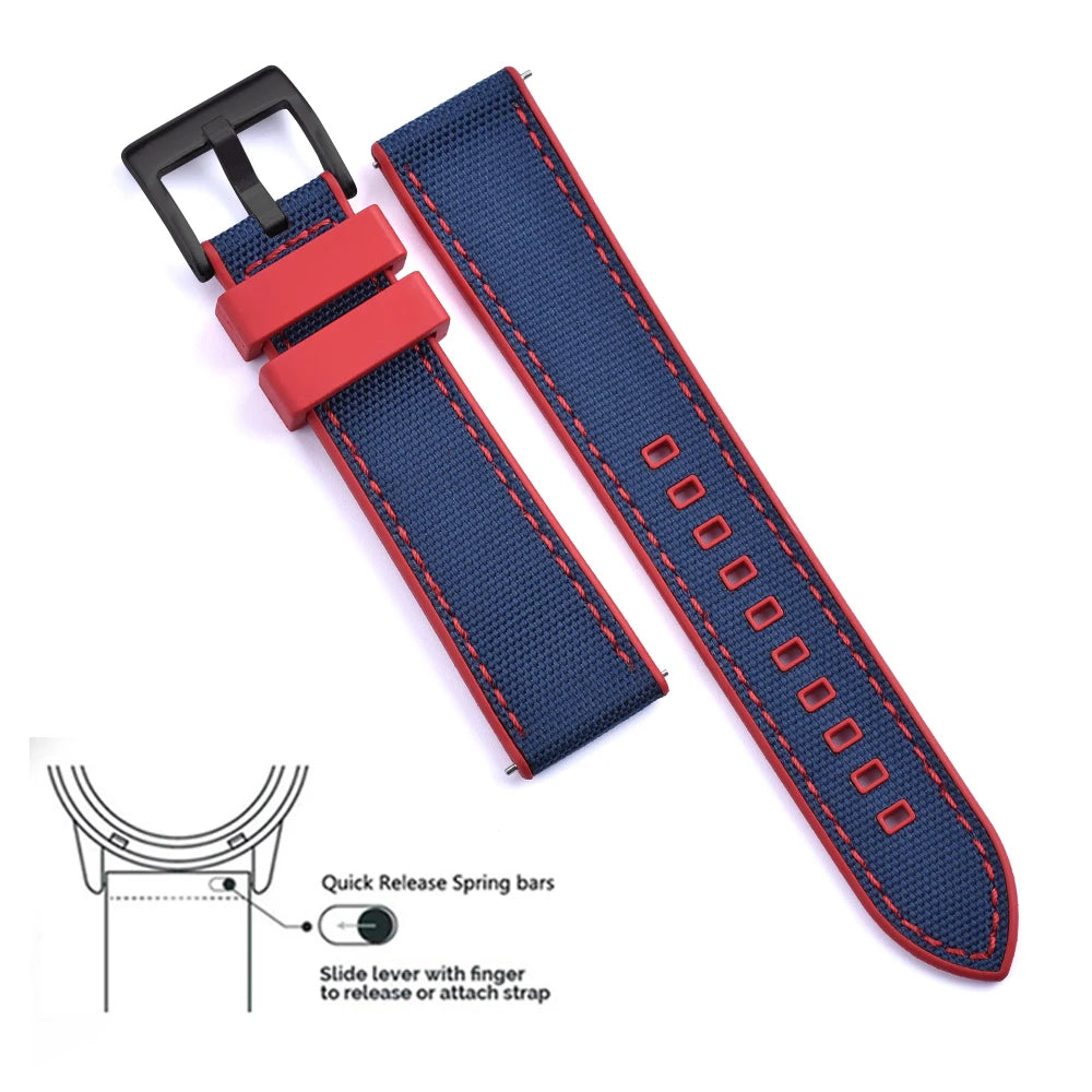 High Quality FKM Canvas Watch Strap 20mm 22mm Hybrid Fluoro Rubber Nylon Watchbands Quick Release For Each Brand Diving Watches