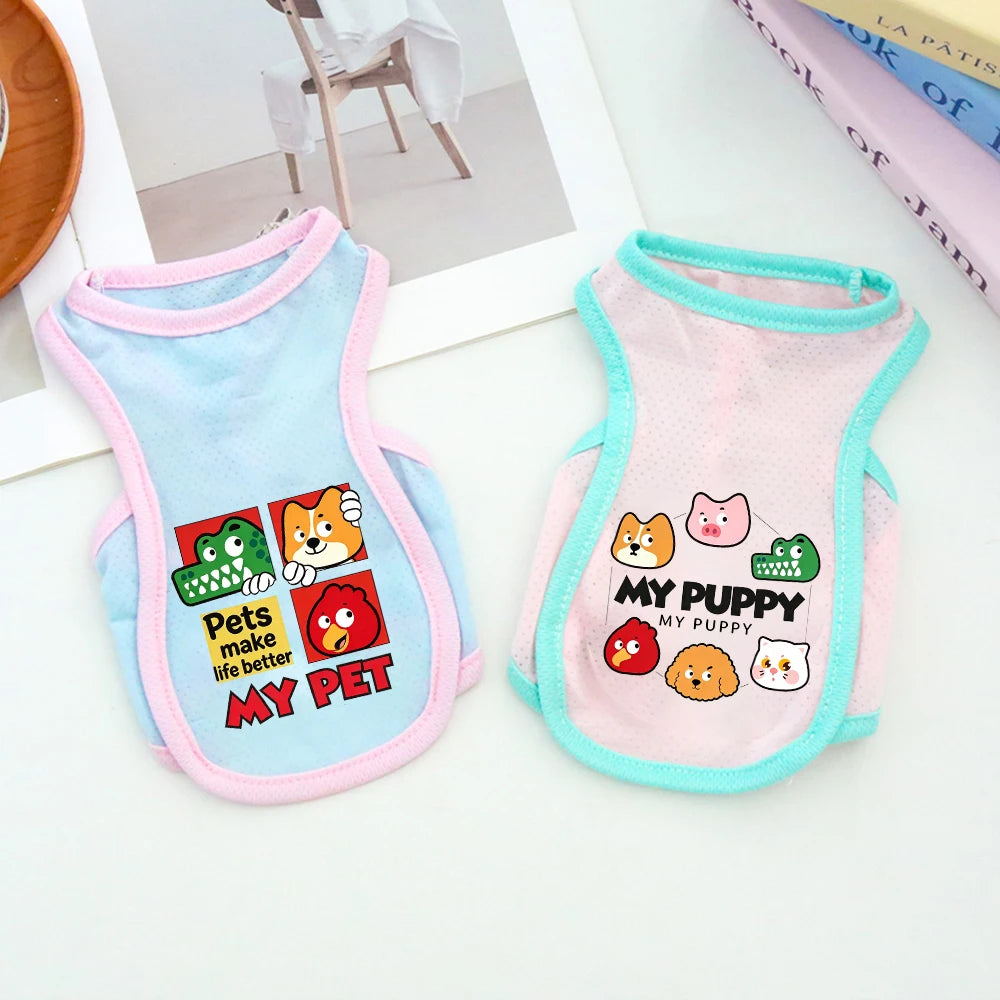 Summer Dog Clothes - Ice Silk Cooling Vest for Pets, Breathable Mesh Puppy Tank Top with Fun Animal Prints, Anti-Heat & UV Prote